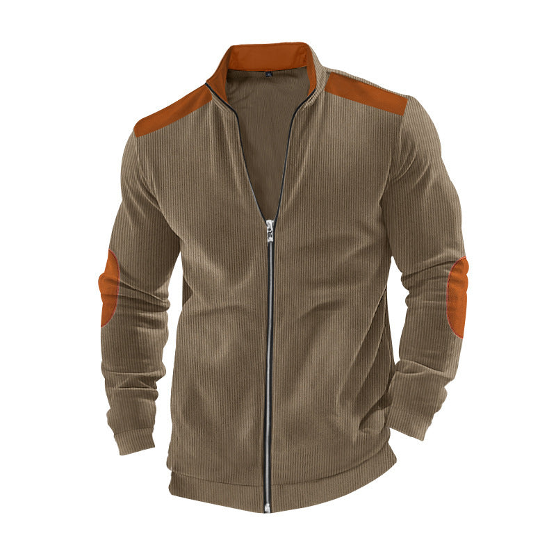 Herren nan Cordjacke mit Reißverschluss Stehkragen und Ellbogen-Patches Shop Nory