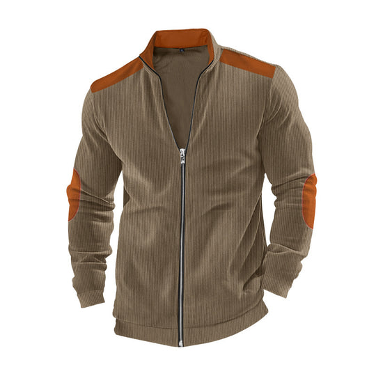 Herren nan Cordjacke mit Reißverschluss Stehkragen und Ellbogen-Patches Shop Nory