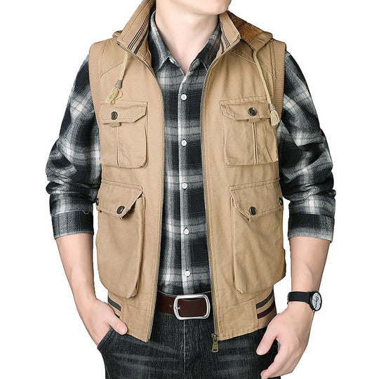 Herren Kapuzen-Weste mit Teddyfutter und Multifunktions-Utility-Taschen Shop Nory