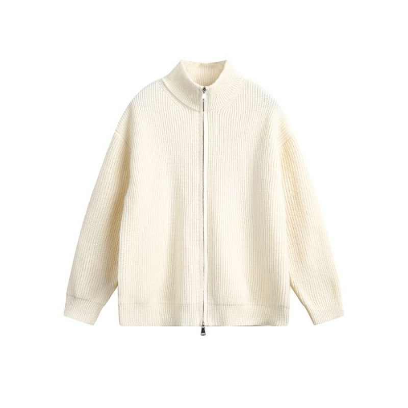 Unisex Oversized Strick-Zipjacke mit Stehkragen und Rippbündchen Shop Nory