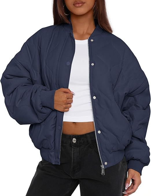 Damen Übergroße Stepp-Bomberjacke mit wattierter Polsterung und Raglanärmeln Shop Nory