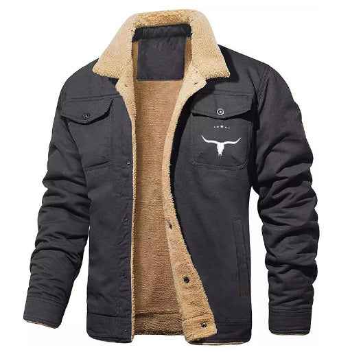 Herren gefütterte Sherpa-Canvas-Jacke mit Knopfleiste und Brusttaschen Shop Nory