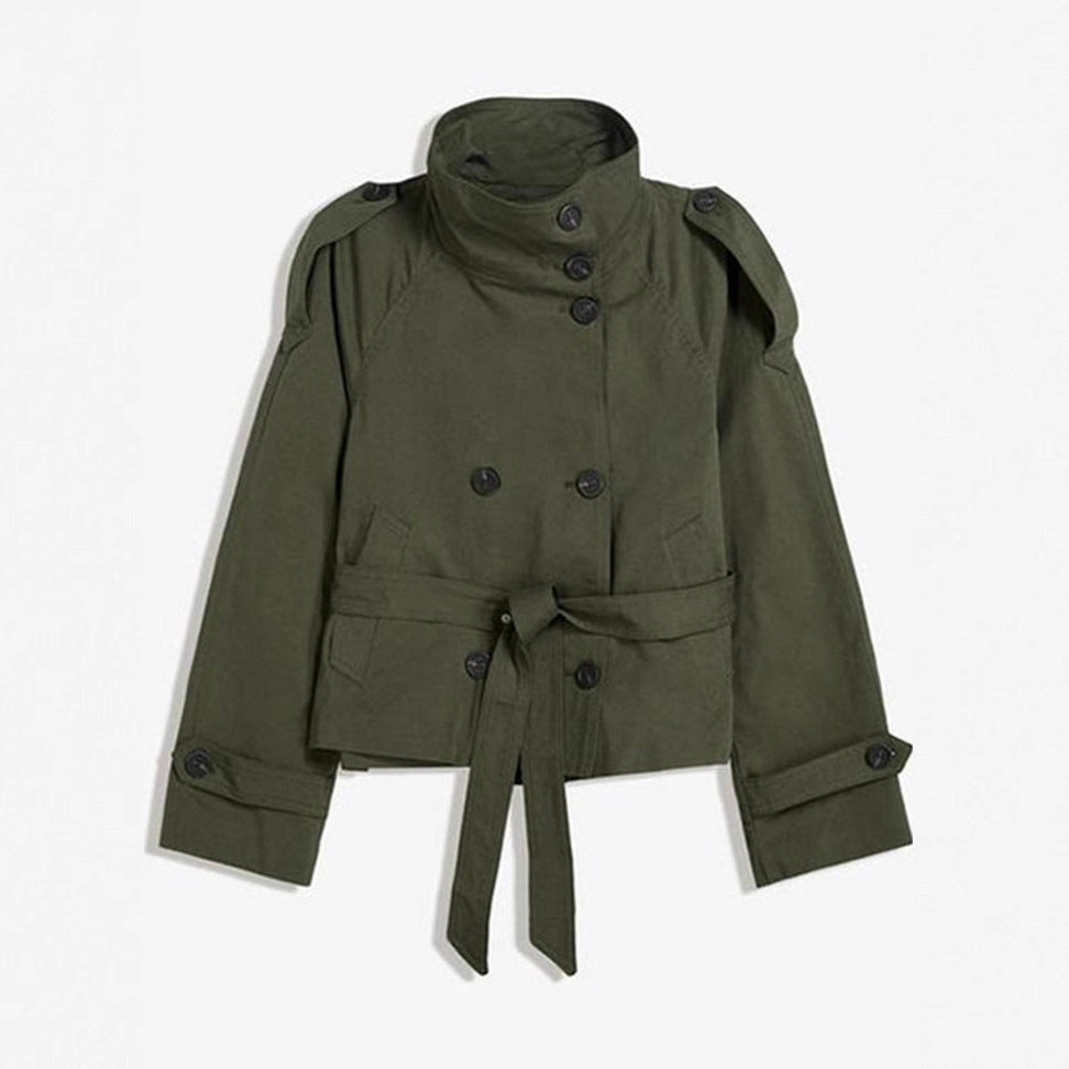 Damen Kurz geschnittener Trench‑Cape mit abnehmbaren Ärmeln, Stehkragen und Doppelreiher Shop Nory