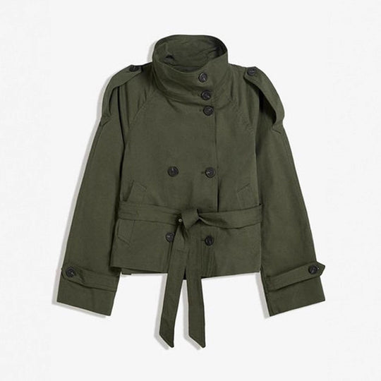 Damen Kurz geschnittener Trench‑Cape mit abnehmbaren Ärmeln, Stehkragen und Doppelreiher Shop Nory
