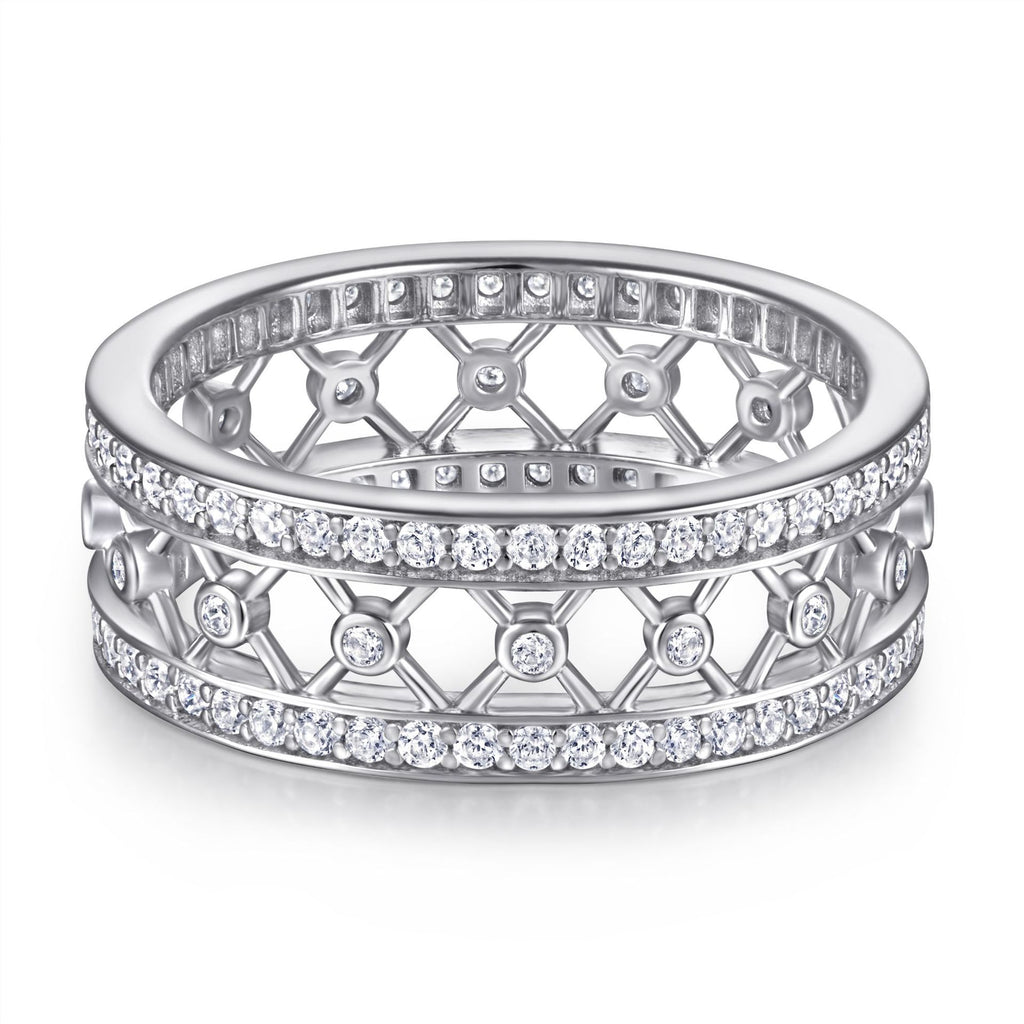 Damen Designer-Ring mit filigranem Gittermuster und funkelnden Zirkonia Shop Nory