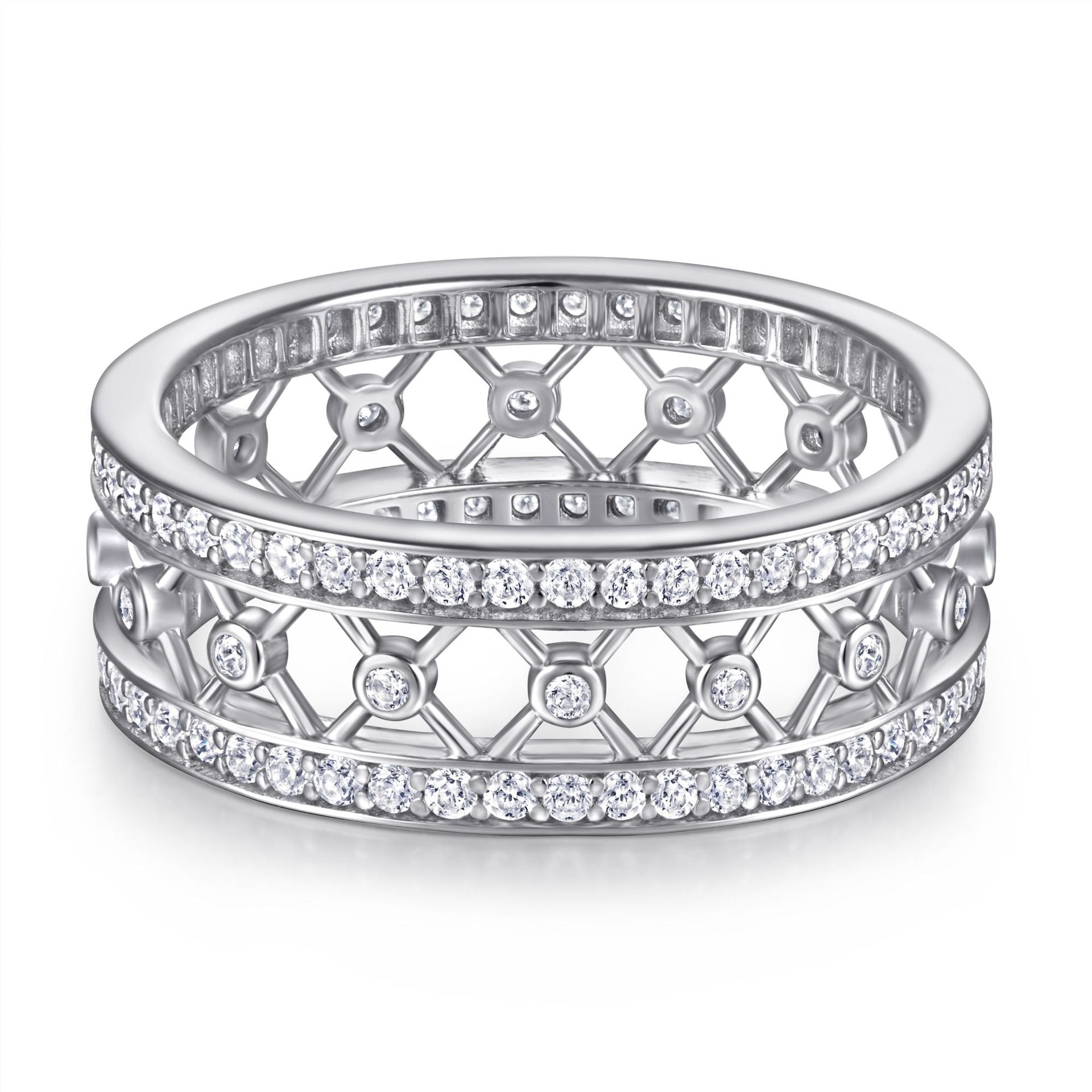 Damen Designer-Ring mit filigranem Gittermuster und funkelnden Zirkonia Shop Nory