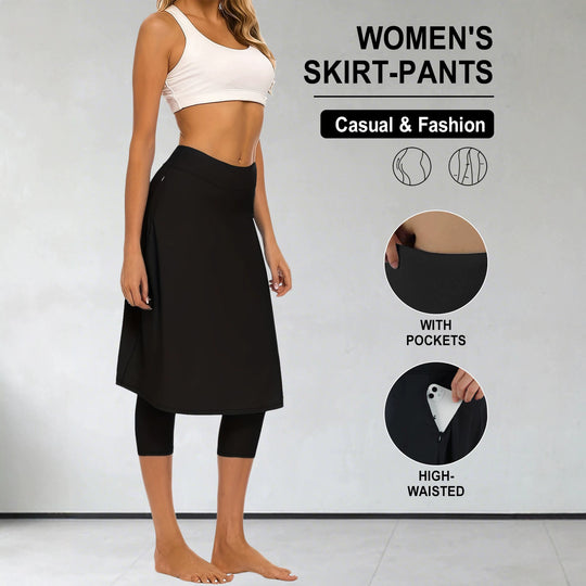 Damen Leggings mit integriertem Tellerrock und seitlicher Reißverschlusstasche Shopy Nory