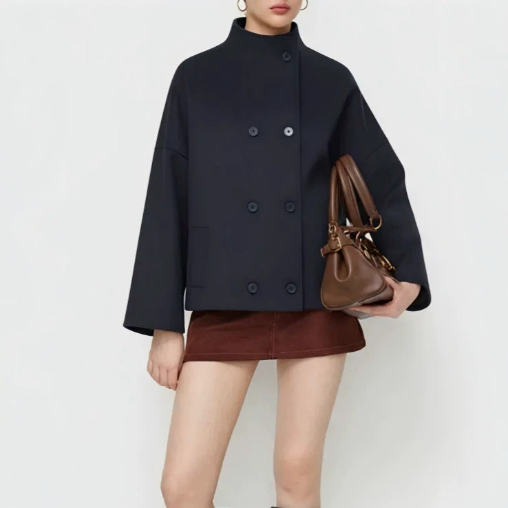 Damen Doppelreihiger Kurzmantel mit Stehkragen, überschnittener Schulter und klarer Boxy-Silhouette Shop Nory