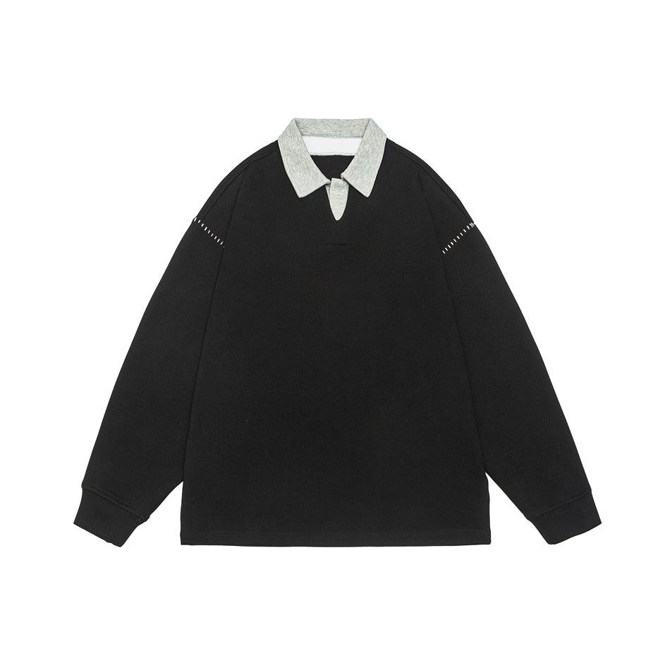 Herren Relaxed-Sweatshirt mit Polokragen und dekorativer Schulternaht Shop Nory