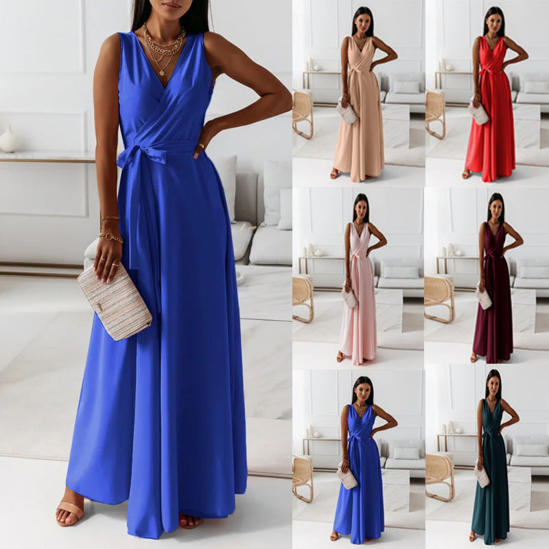 Damen elegantes Wickelkleid mit Taillengürtel