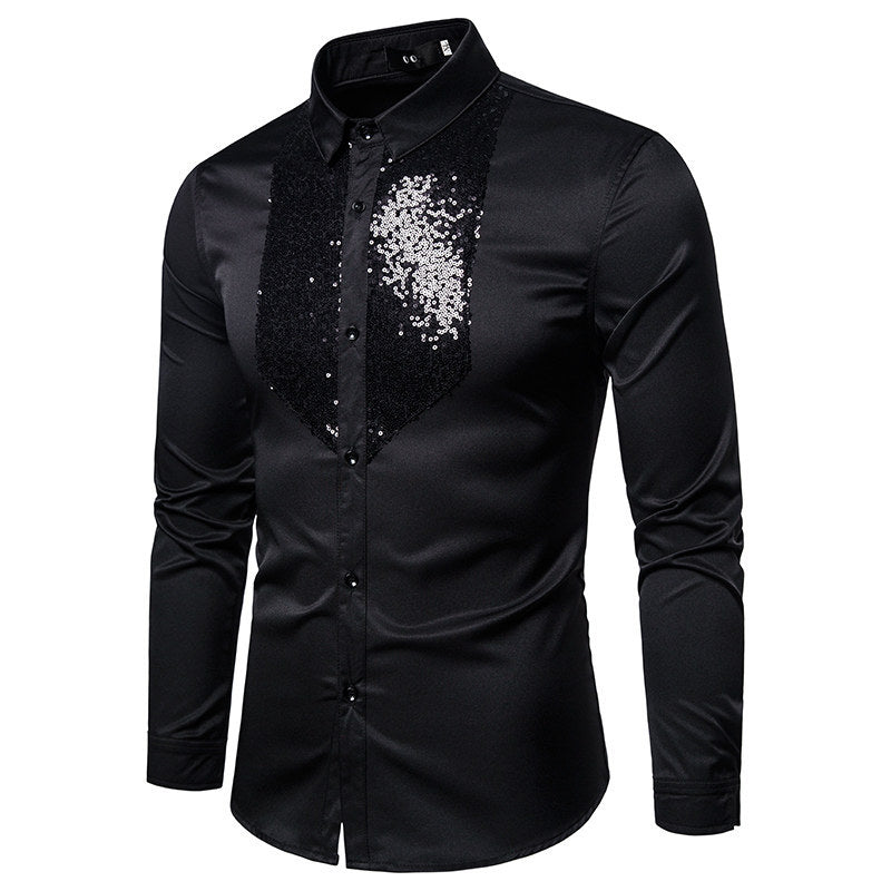 Herren Elegantes Hemd mit Pailletten-Brustplatte und tailliertem Schnitt Shop Nory