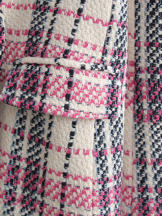 Damen Bouclé-Tweed Longblazer mit Doppelreihigem Verschluss und Pattentaschen Shop Nory