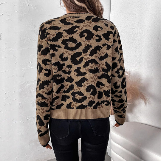 Damen Lässiger Cardigan mit Leo-Muster Shop Nory