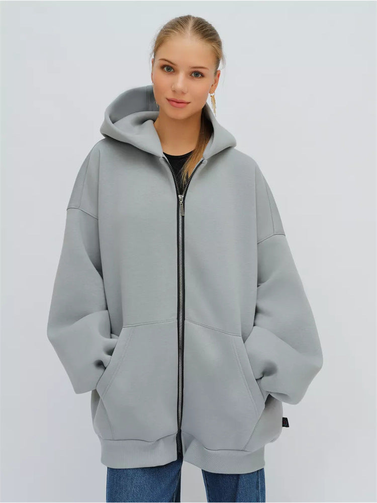 Damen lässiger Oversized Zip-Hoodie mit tiefen Taschen