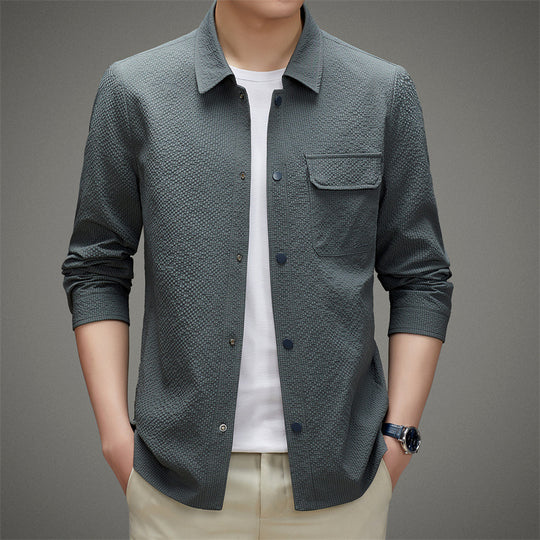 Herren Legeres strukturiertes Overshirt mit Brusttasche und Knopfleiste Shop Nory
