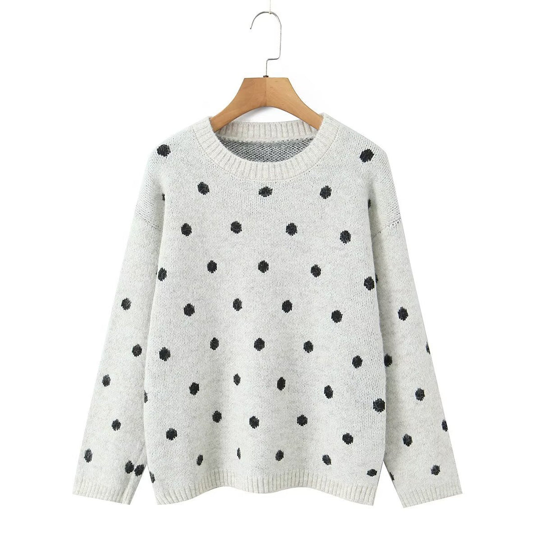 Damen Gepunkteter Oversize-Strickpullover mit Rundhalsausschnitt Shop Nory