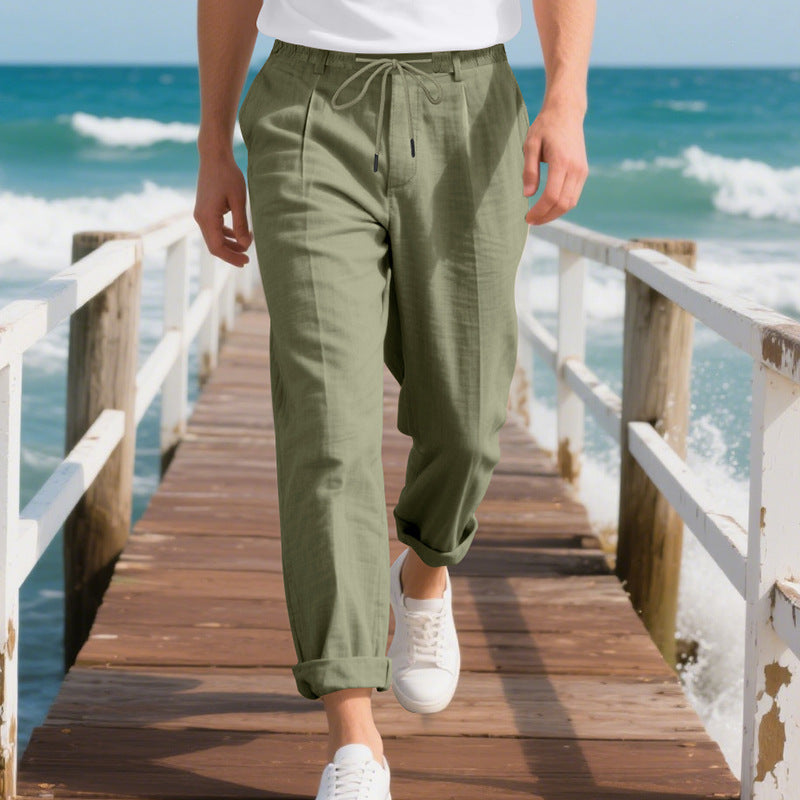 Herren nan sommerliche Chinohose in Leinenoptik mit elastischem Kordelbund Shop Nory