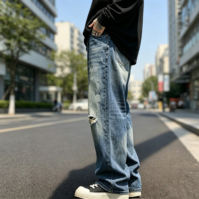 Herren Lässige Weit Geschnittene Ripped Jeans Shop Nory