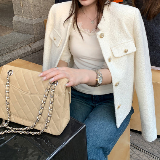 Damen Elegante Tweedjacke mit goldenen Knöpfen Shop Nory