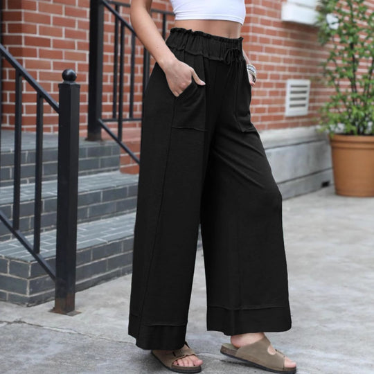 Damen Weite Jersey-Loungehose mit gerafftem Hochbund, Kordelzug & aufgesetzten Taschen Shop Nory