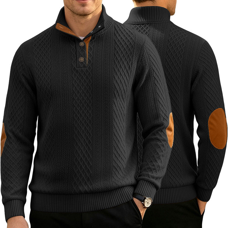 Herren Kabelstrick Troyer Pullover mit Stehkragen und Lederoptik-Ellbogen-Patches Shop Nory