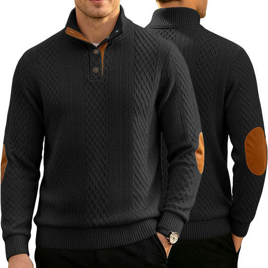 Herren Kabelstrick Troyer Pullover mit Stehkragen und Lederoptik-Ellbogen-Patches Shop Nory
