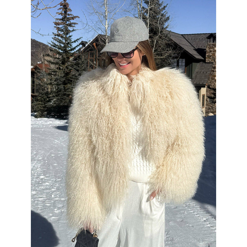 Damen Kuschelige Kurzjacke im Lammfell‑Look mit lockiger Long‑Pile‑Struktur Shop Nory