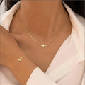 Damen mehrlagige Halskette und Armband-Set mit minimalistischen Kreuzanhängern Shop Nory