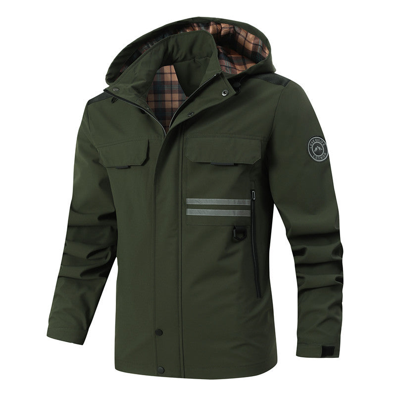 Herren Technische Parka-Jacke mit Kapuze, Reflektierenden Details und Karo-Innenfutter Shop Nory
