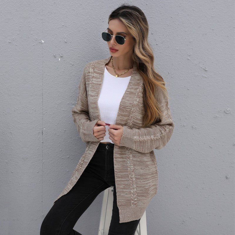 Damen Lässiger Oversize-Strickcardigan mit Zopfmuster offener Front Shop Nory