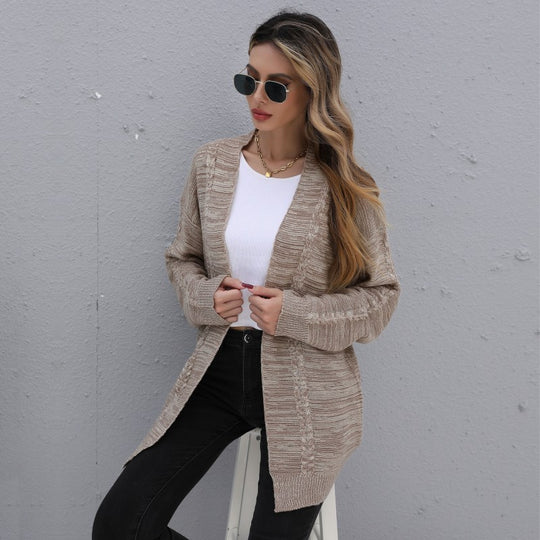 Damen Lässiger Oversize-Strickcardigan mit Zopfmuster offener Front Shop Nory