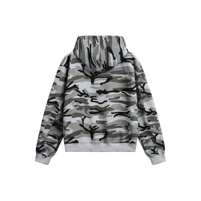 Unisex Kapuzenjacke mit Camouflage-Muster, durchgehendem Reißverschluss und Kängurutaschen Shop Nory