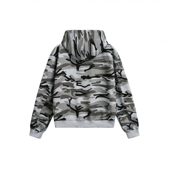 Unisex Kapuzenjacke mit Camouflage-Muster, durchgehendem Reißverschluss und Kängurutaschen Shop Nory