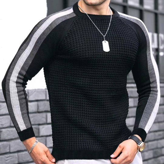 Herren Strukturstrick-Pullover mit Raglanärmeln und Kontraststreifen Shop Nory