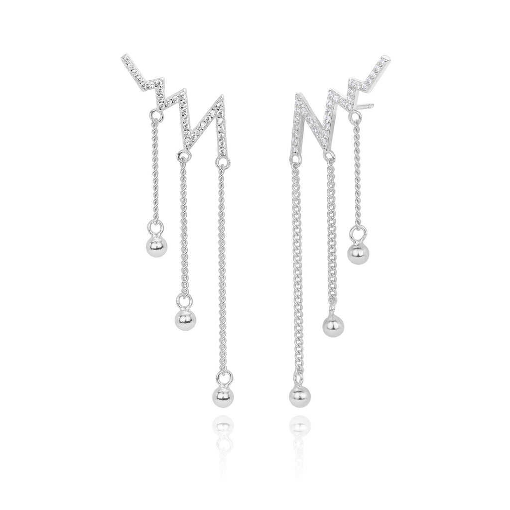 Damen Ohrhänger im modernen Zickzackdesign aus 925er Sterlingsilber mit funkelnden Zirkonen Shop Nory
