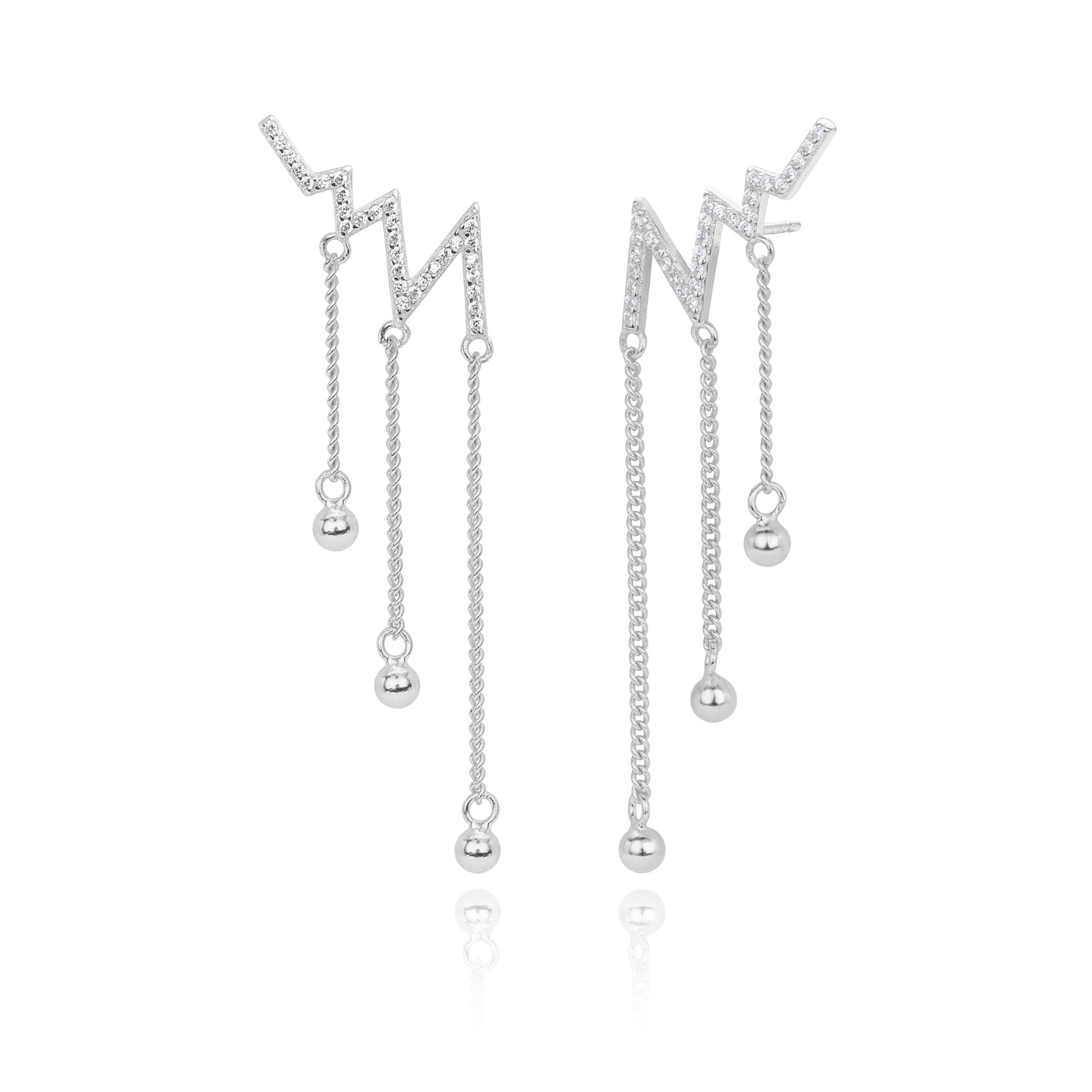 Damen Ohrhänger im modernen Zickzackdesign aus 925er Sterlingsilber mit funkelnden Zirkonen Shop Nory