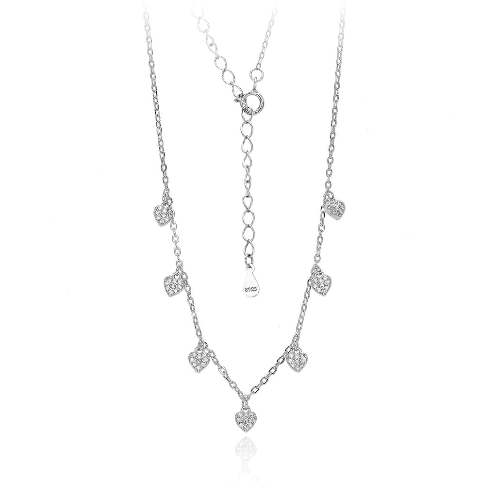 Damen Halskette mit herzförmigen Zirkonanhängern und feiner Gliederung Shop Nory