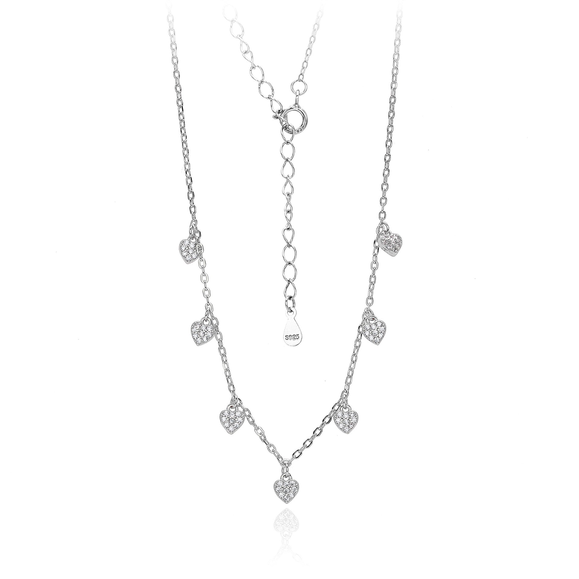 Damen Halskette mit herzförmigen Zirkonanhängern und feiner Gliederung Shop Nory