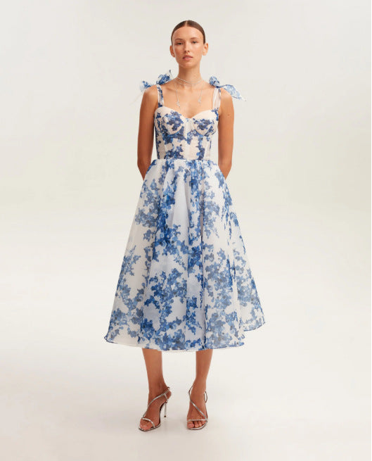 Damen Midikleid mit floralem Spitzenoberteil und zarten Rüschendetails