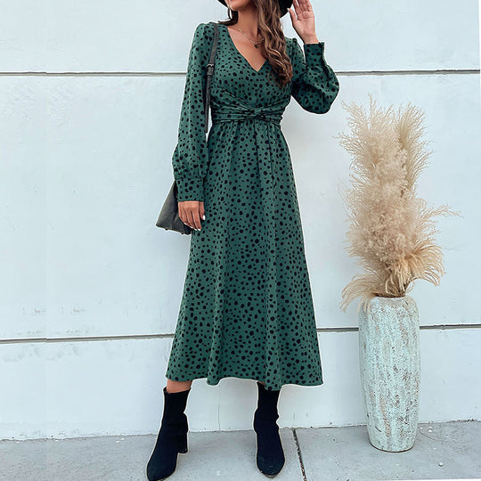Damen Maxikleid mit V-Ausschnitt, Wickelbund und fein gepunktetem Print Shop Nory