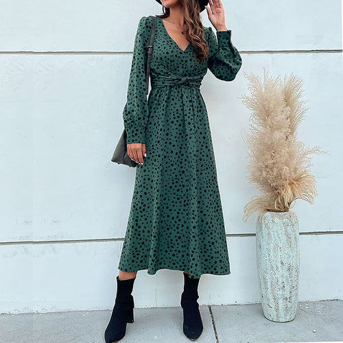 Damen Maxikleid mit V-Ausschnitt, Wickelbund und fein gepunktetem Print Shop Nory