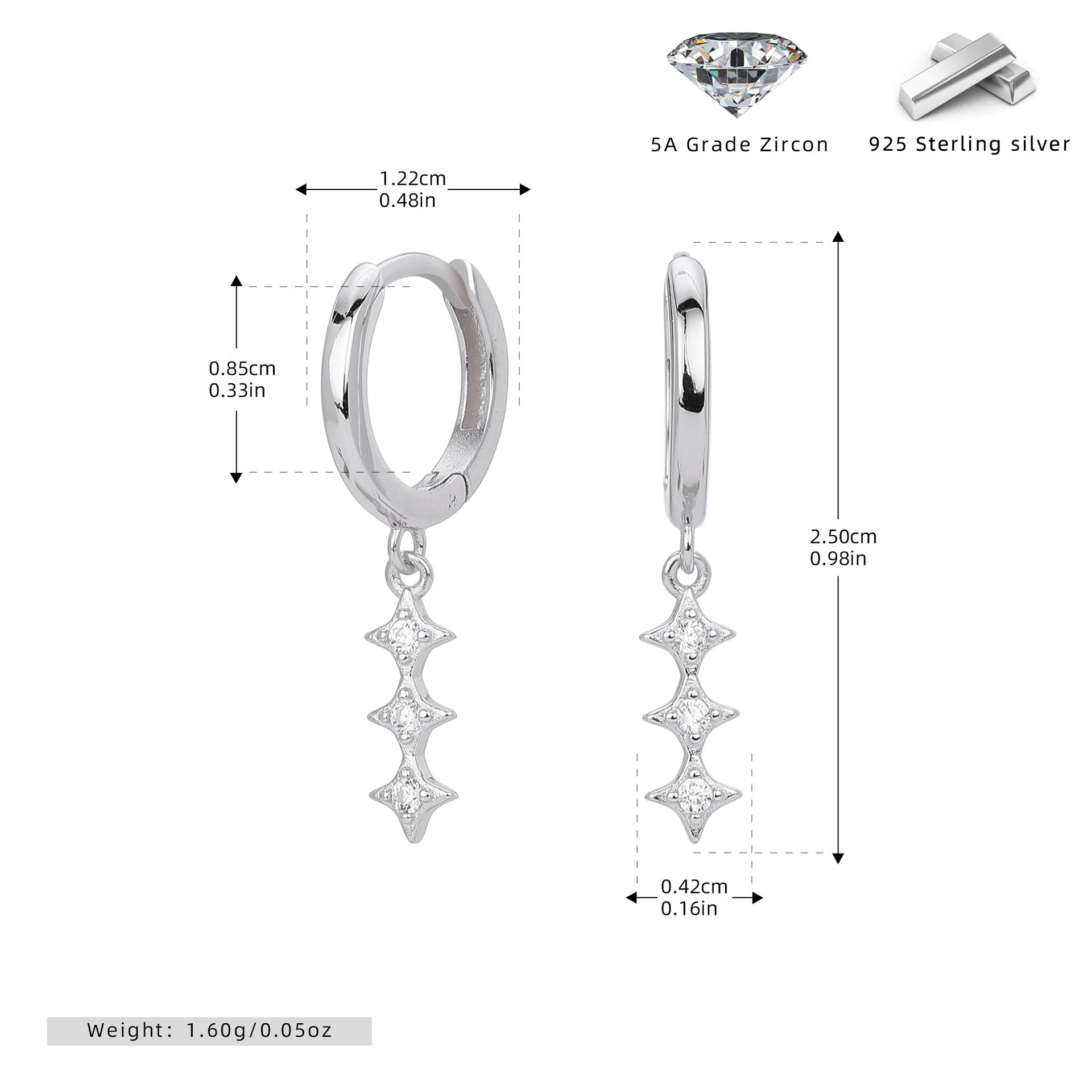 Damen Ohrhänger mit Zirkon-Anhängern aus hochwertigem 925 Sterlingsilber Shop Nory