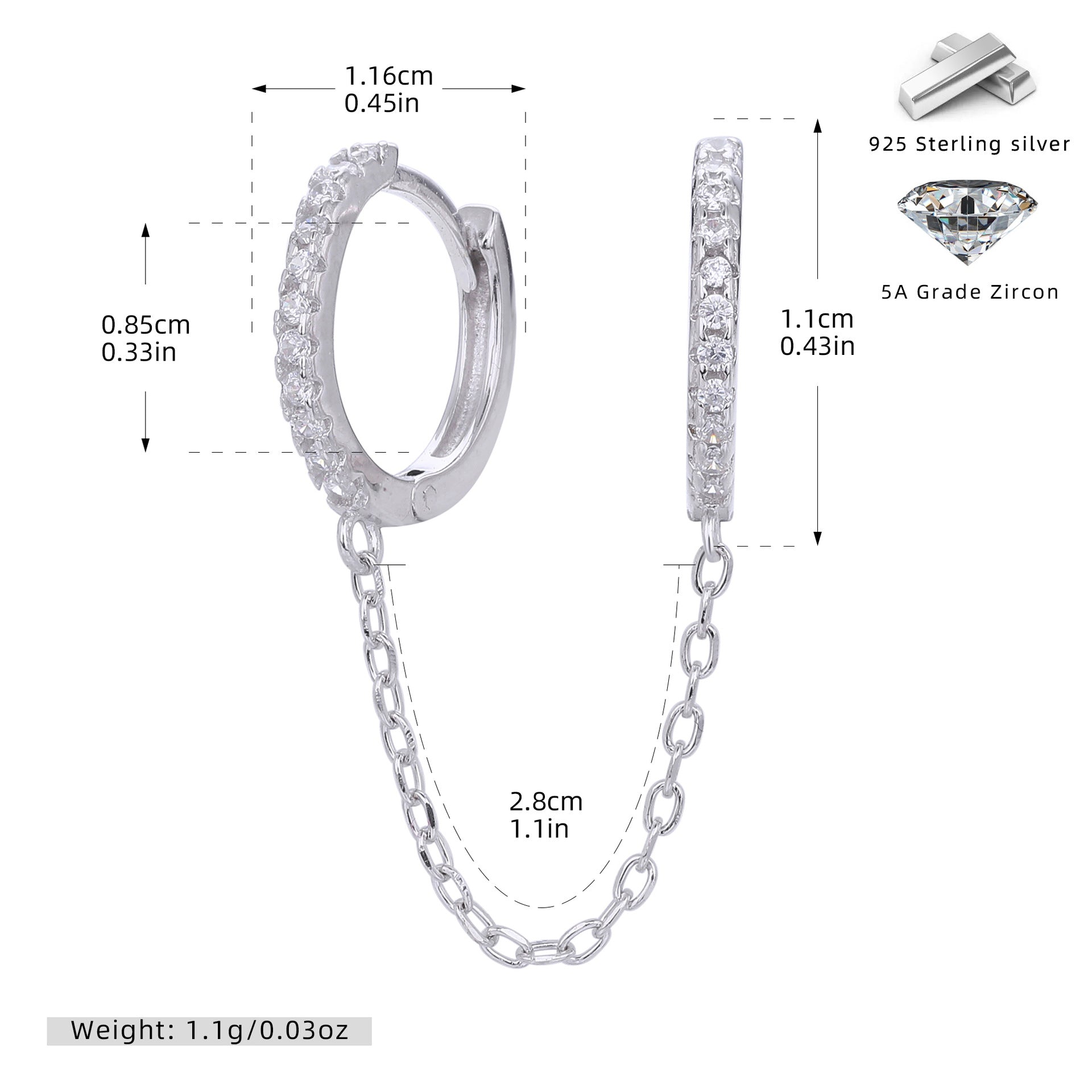 Damen Ohrhänger mit hochwertigem Zirkonbesatz und eleganter Kettenverbindung Shop Nory