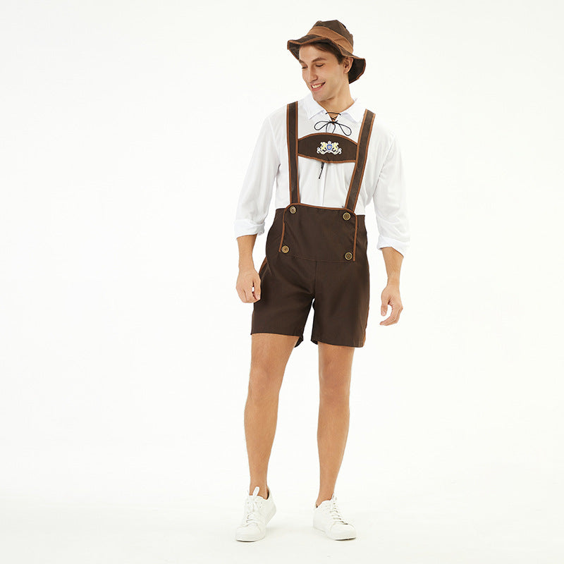 Herren nan traditionelle Kurzlederhose mit verstellbaren Trägern und dekorativem Brustlatz Shop Nory
