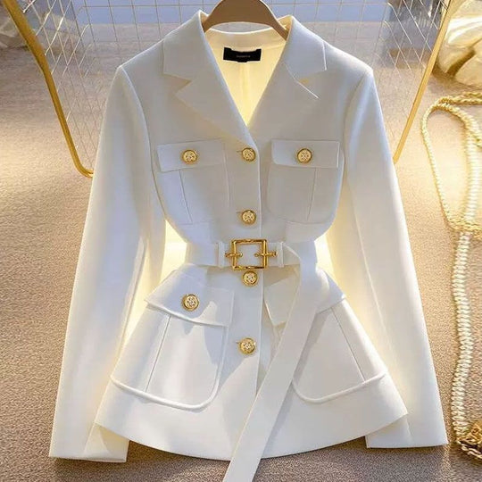 Damen Modischer Blazer mit Taillengürtel und Taschen Shop Nory