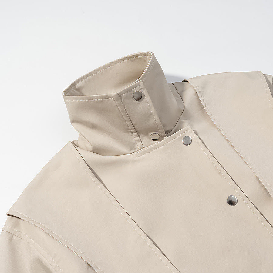 Damen Kurzjacke mit Cape-Schulter, Stehkragen und Taillengürtel Shop Nory
