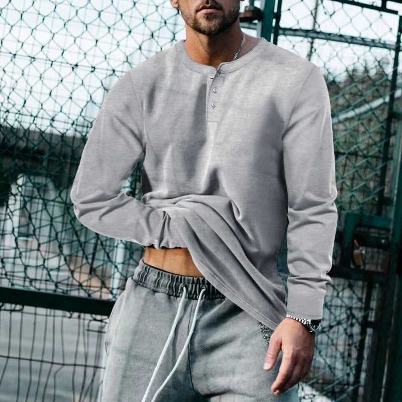 Herren Langarm-Henley-Oberteil aus Baumwoll-Mix schmal geschnitten Shop Nory