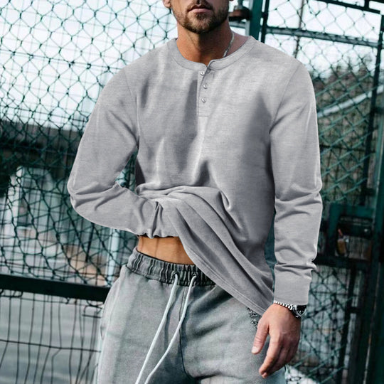 Herren Langarm-Henley-Oberteil aus Baumwoll-Mix schmal geschnitten Shop Nory