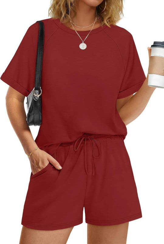 Damen lässiger Kombi aus T-Shirt und Shorts mit elastischem Bund