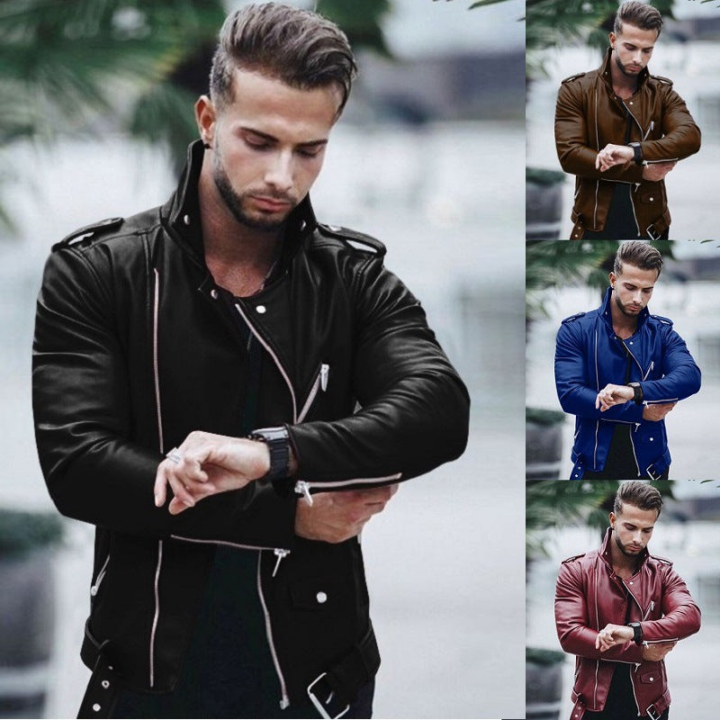Herren stylische Bikerjacke aus Kunstleder mit asymmetrischem Reißverschluss und tailliertem Schnitt Shop Nory